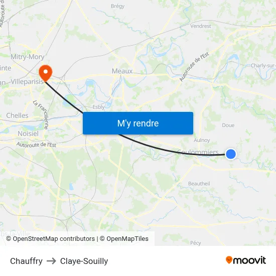 Chauffry to Claye-Souilly map