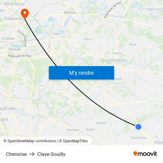 Chenoise to Claye-Souilly map