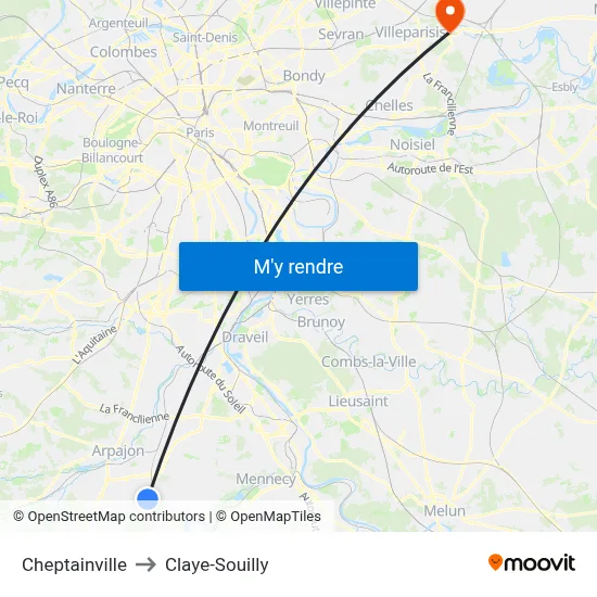 Cheptainville to Claye-Souilly map