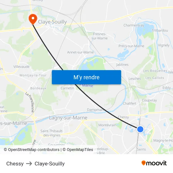Chessy to Claye-Souilly map