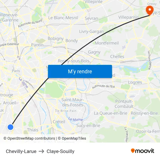 Chevilly-Larue to Claye-Souilly map