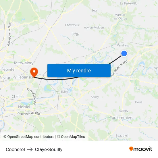 Cocherel to Claye-Souilly map