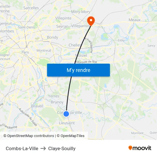 Combs-La-Ville to Claye-Souilly map