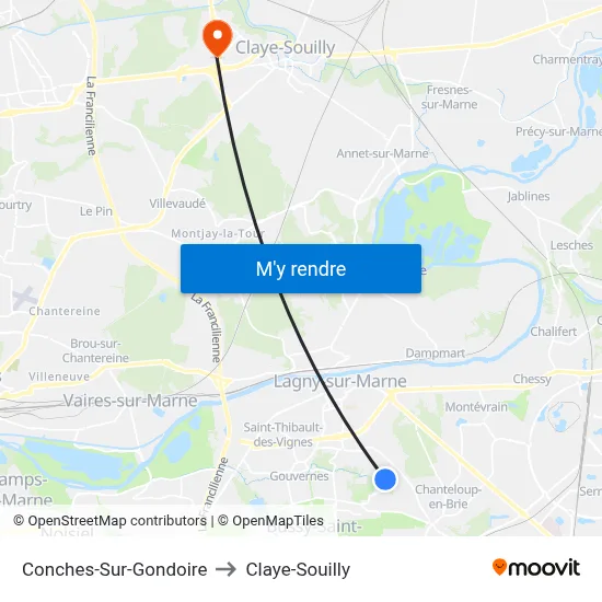 Conches-Sur-Gondoire to Claye-Souilly map