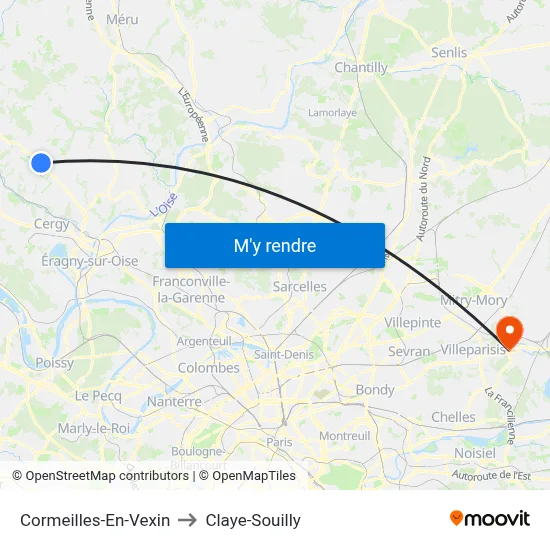 Cormeilles-En-Vexin to Claye-Souilly map