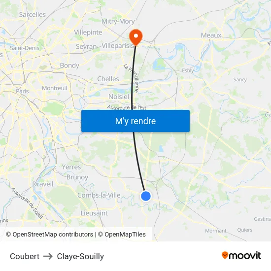Coubert to Claye-Souilly map