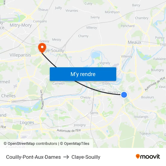 Couilly-Pont-Aux-Dames to Claye-Souilly map