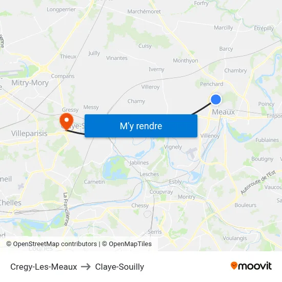 Cregy-Les-Meaux to Claye-Souilly map