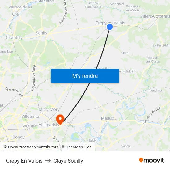 Crepy-En-Valois to Claye-Souilly map