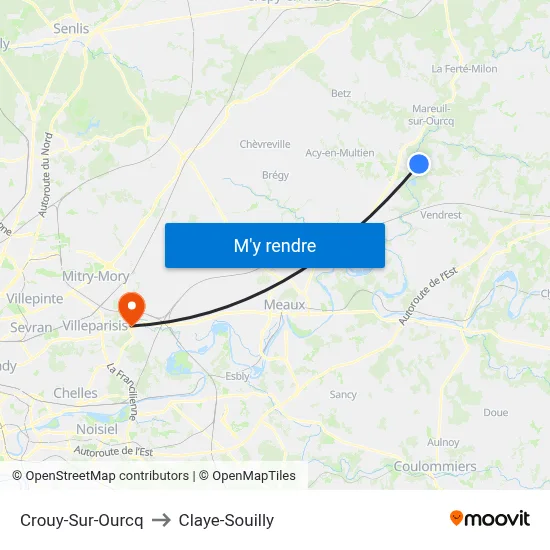 Crouy-Sur-Ourcq to Claye-Souilly map
