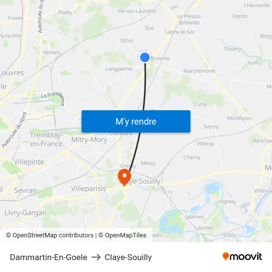 Dammartin-En-Goele to Claye-Souilly map