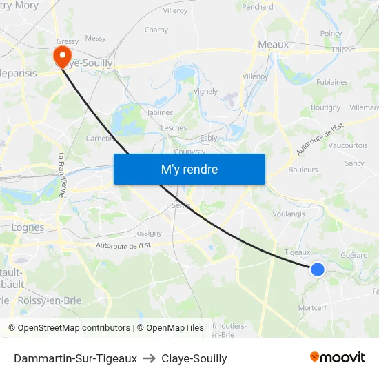 Dammartin-Sur-Tigeaux to Claye-Souilly map