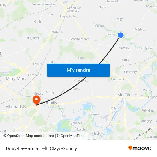 Douy-La-Ramee to Claye-Souilly map