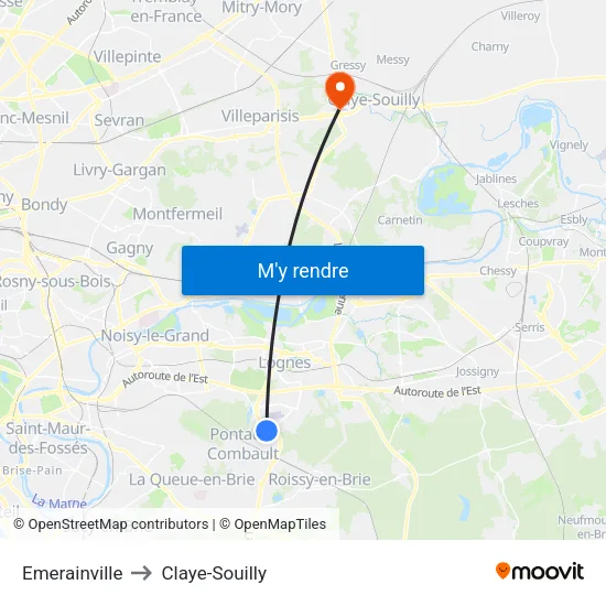 Emerainville to Claye-Souilly map