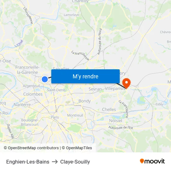 Enghien-Les-Bains to Claye-Souilly map