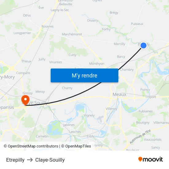 Etrepilly to Claye-Souilly map