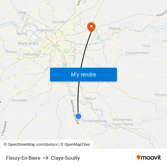 Fleury-En-Biere to Claye-Souilly map