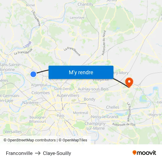 Franconville to Claye-Souilly map