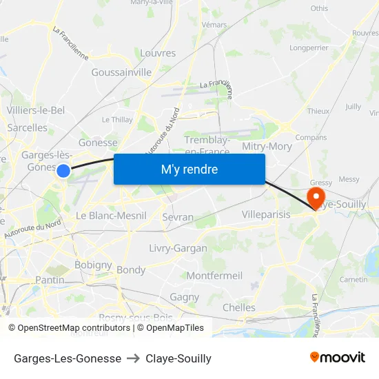 Garges-Les-Gonesse to Claye-Souilly map