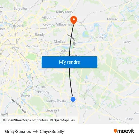 Grisy-Suisnes to Claye-Souilly map