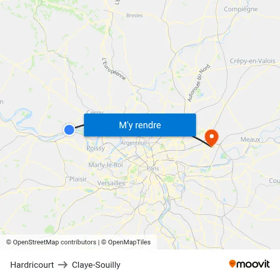 Hardricourt to Claye-Souilly map