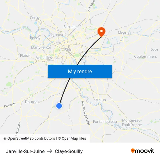 Janville-Sur-Juine to Claye-Souilly map