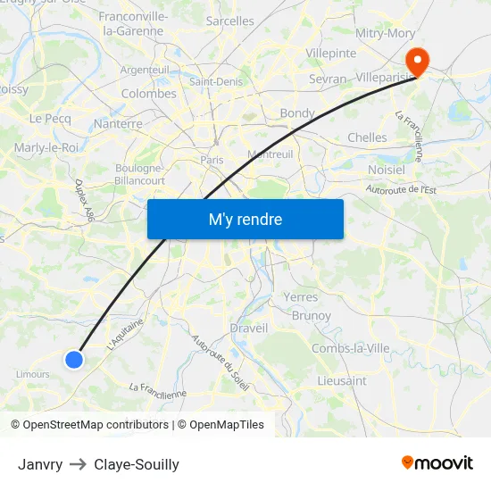 Janvry to Claye-Souilly map