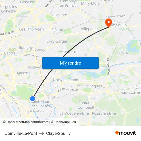 Joinville-Le-Pont to Claye-Souilly map