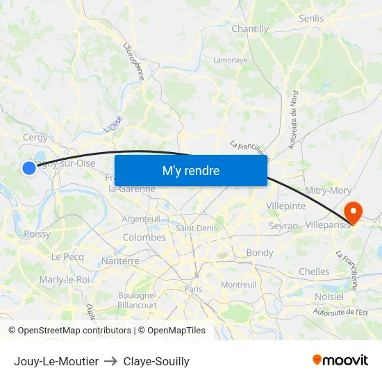 Jouy-Le-Moutier to Claye-Souilly map