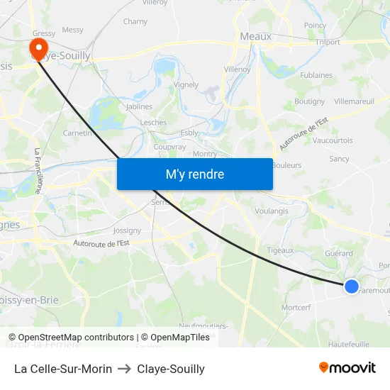 La Celle-Sur-Morin to Claye-Souilly map