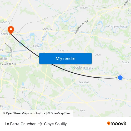 La Ferte-Gaucher to Claye-Souilly map