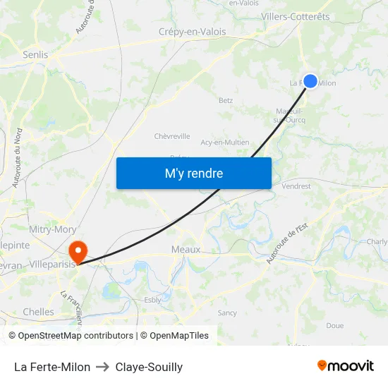 La Ferte-Milon to Claye-Souilly map