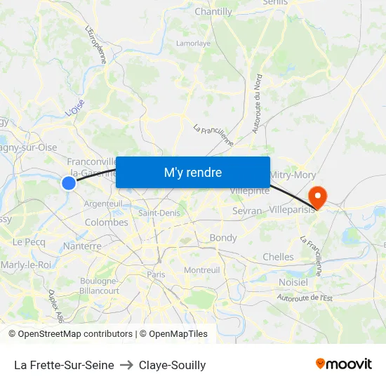 La Frette-Sur-Seine to Claye-Souilly map