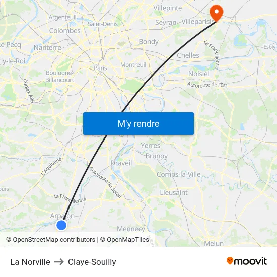 La Norville to Claye-Souilly map