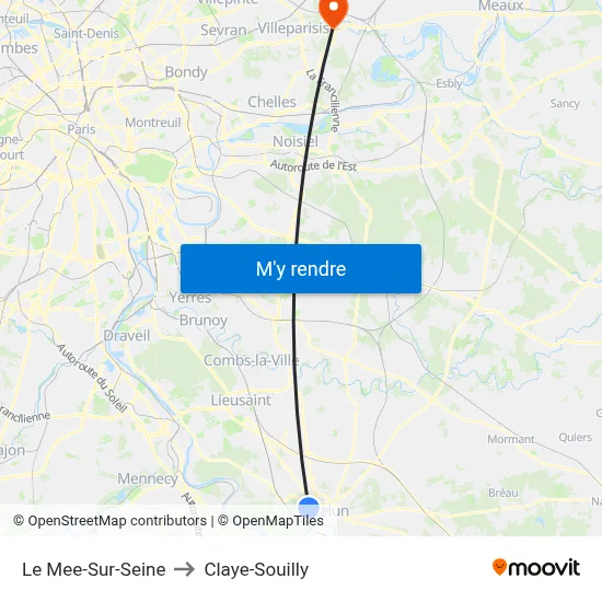 Le Mee-Sur-Seine to Claye-Souilly map
