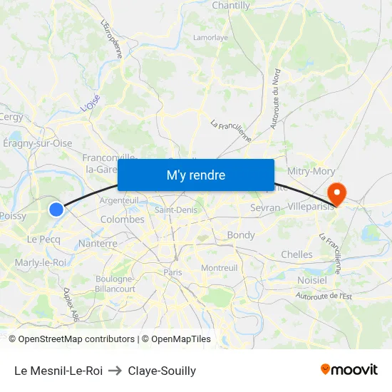 Le Mesnil-Le-Roi to Claye-Souilly map