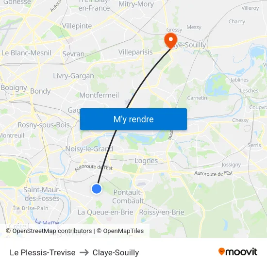 Le Plessis-Trevise to Claye-Souilly map