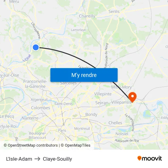 L'Isle-Adam to Claye-Souilly map