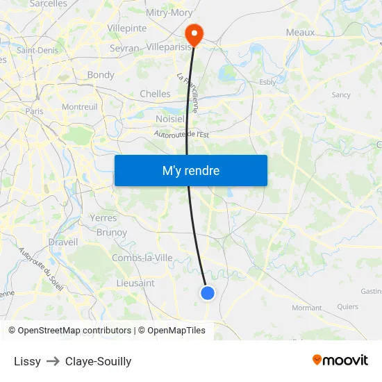 Lissy to Claye-Souilly map