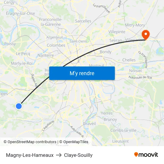 Magny-Les-Hameaux to Claye-Souilly map