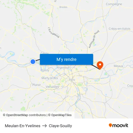 Meulan-En-Yvelines to Claye-Souilly map