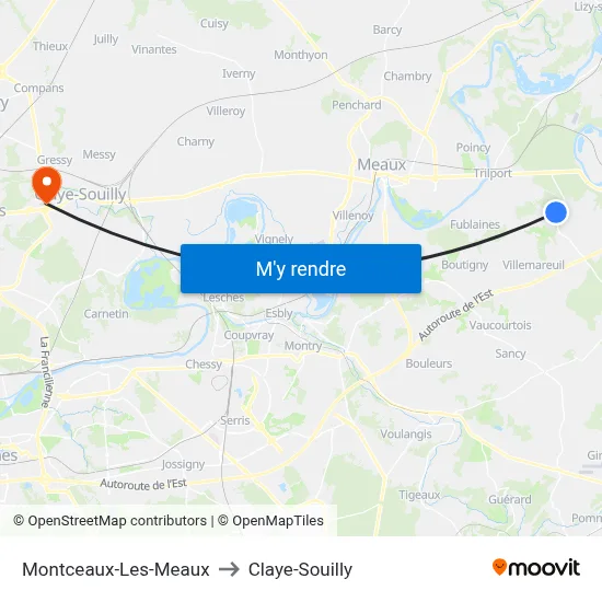 Montceaux-Les-Meaux to Claye-Souilly map