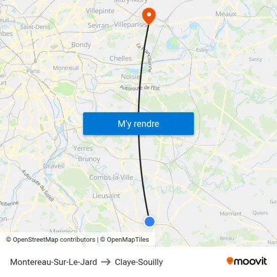 Montereau-Sur-Le-Jard to Claye-Souilly map