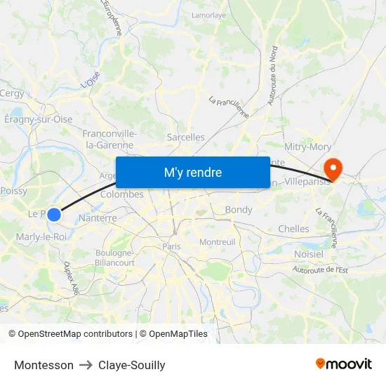 Montesson to Claye-Souilly map