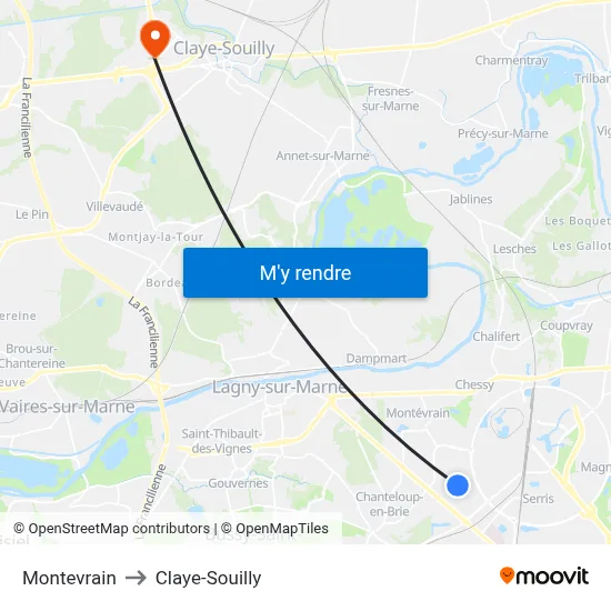 Montevrain to Claye-Souilly map