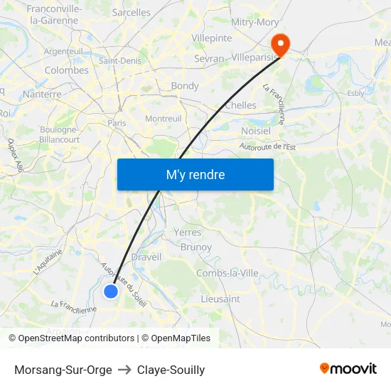 Morsang-Sur-Orge to Claye-Souilly map