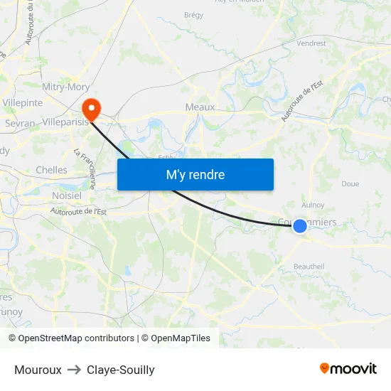 Mouroux to Claye-Souilly map