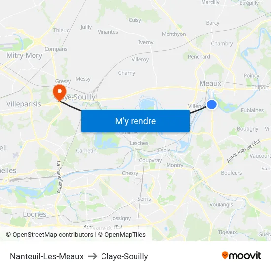 Nanteuil-Les-Meaux to Claye-Souilly map