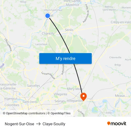 Nogent-Sur-Oise to Claye-Souilly map