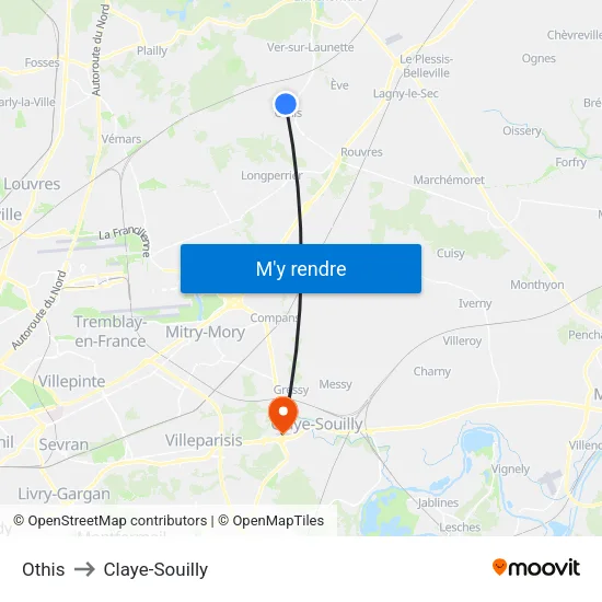 Othis to Claye-Souilly map